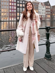 Faux Fur Trim Overcoat with Relaxed Straight Sleeves