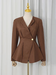 Brown Peplum Blazer and Mermaid Skirt Set