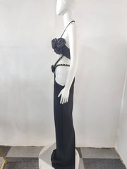 Black Cut Out 3D Flower Maxi Dress