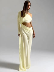 Draped Cutout One Shoulder Maxi Dress