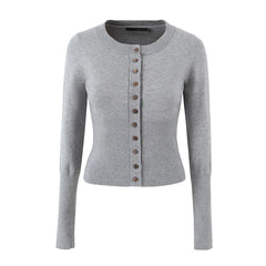 Gray cardigan with buttons on a white background