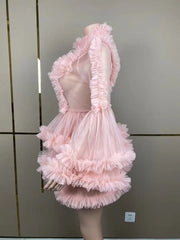 Mesh Trumpet-Sleeve Princess Layered Dress Performance Wear