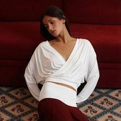 Deep V Neck Draped Crop Top