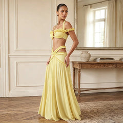 Halter Ruffle Crop Top and Cutout Maxi Skirt