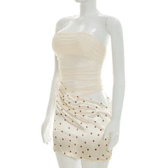 Polka Dot Cut-Out Mesh Tube Top Mini Dress