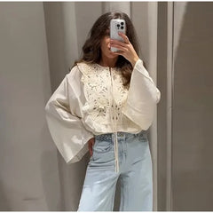White Long Sleeve Floral Embroidered Blouse
