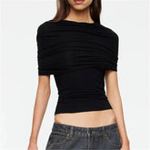 Black ruched cape sleeve crop top