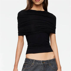 Black ruched cape sleeve crop top