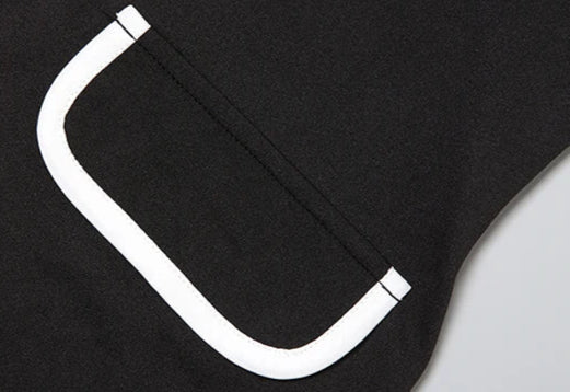 Black shirt with a reflective white 'U' logo on a gray background