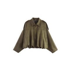Lapel Suede Cropped Bomber Jacket