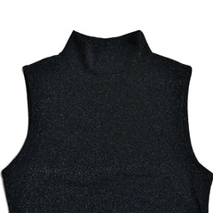 Shiny High-Neck Sleeveless Wrap Maxi Dress