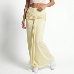 Yellow Draped Knot Front Maxi Skirt