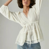 White lace v-neck wrap peplum top