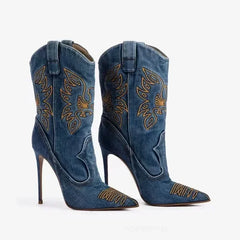 Embroidered Pointed Stiletto Cowboy Boots