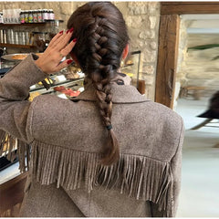 Fringe Sleeve Wool-Blend Tassel Blazer Coat