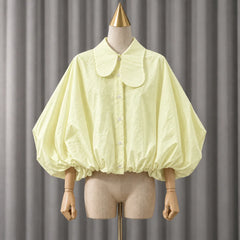 Lapel Collar Lantern Sleeve Blouse