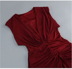 Draped V-Neck Pleated Irregular Cutout Maxi Dress