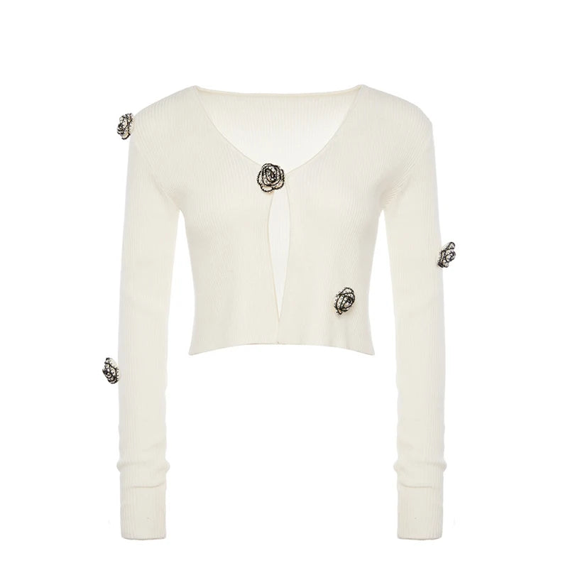 White cropped cardigan with decorative buttons