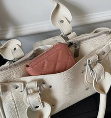 Satchel Lock Detail Leather Handbag
