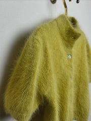 Mock Neck Puff Sleeve Fuzzy Top