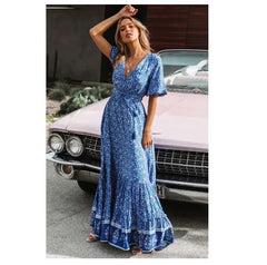 Bohemian Floral V-Neck Maxi Dress