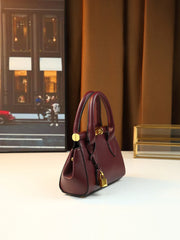 Structured Leather Top Handle Bag With Gold Hardware