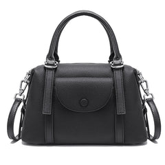Black handbag with a chain strap on a white background