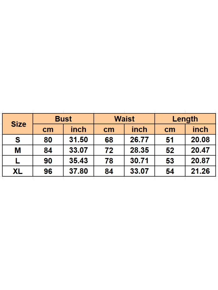 Size chart for clothing with measurements in centimeters and inches.