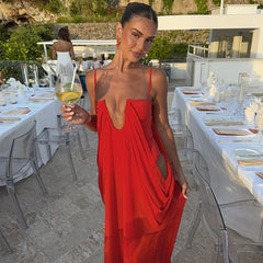 Flowing draped maxi cover-up set in red