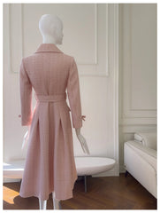 Pink Double Breasted Belted Wool Blend Coat