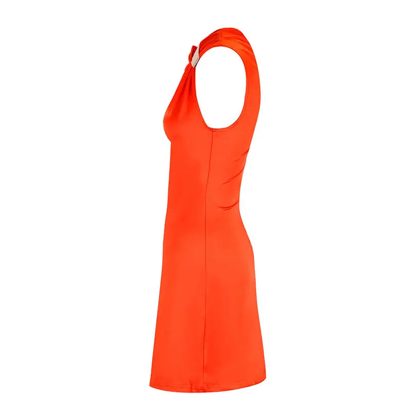 Orange dress with a halter neck on a white background