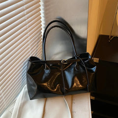 Glossy Faux Leather Top Handle Bag