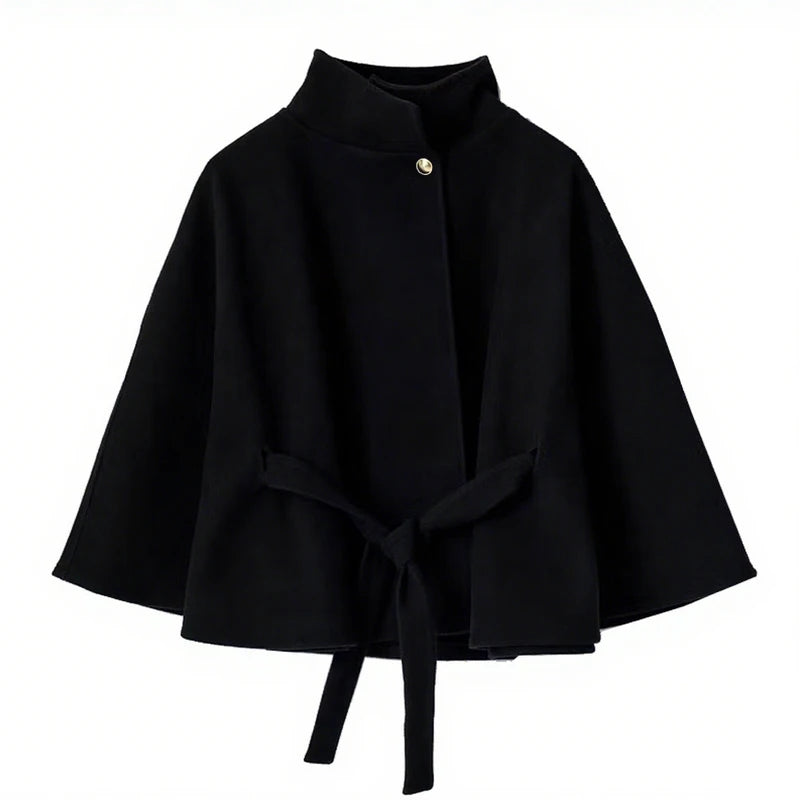 Black cape with a belt on a white background