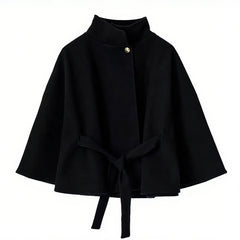 Black cape with a belt on a white background