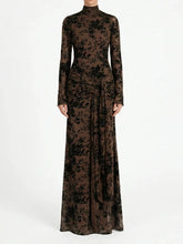 Long-sleeve dress with floral pattern on a white background