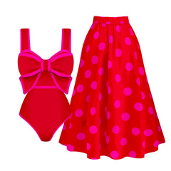 Bow Detail Polka Dot Tankini Swimsuit with Skirt