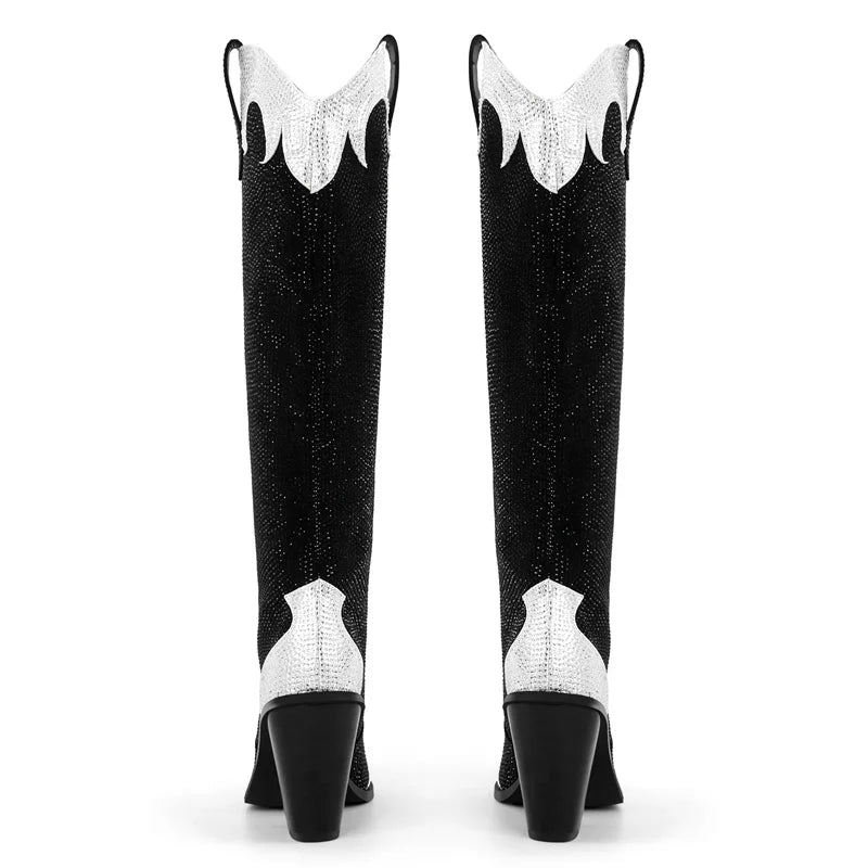 Knee high rhinestone cowboy boots - side view