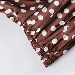 Polka Dot Satin Lantern Sleeve Tie-Neck Blouse