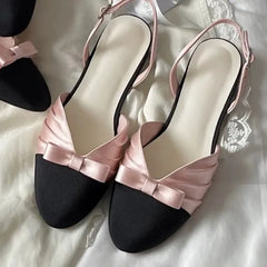 Bow Slingback Mid Heel Pumps