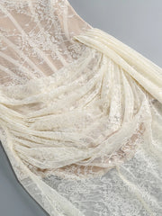 White Strapless Lace Corset Folds Draped Dress