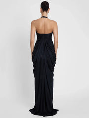 Black Sleeveless Deep V-Neck Drape Gown