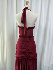 Sheath Halter Neck Ruched Maxi Dress