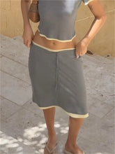 Grey midi skirt with yellow trim detail