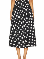 Polka Dot Halter Crop Top & High-Waist Midi Skirt Set