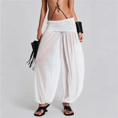 Rhinestone Waistband Mesh Harem Trousers