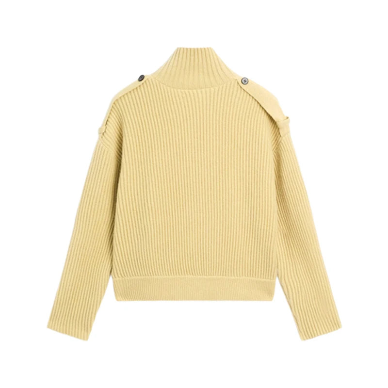 Yellow ribbed sweater on a white background