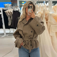 Plaid Belted Cropped Trench Coat