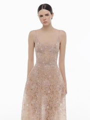 Embroidered Lace Sleeveless Midi Dress - Detail View