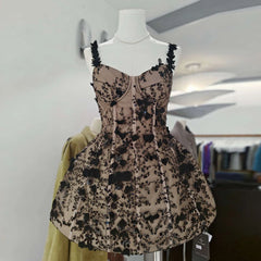 Floral Appliqué Sequin Mini Dress