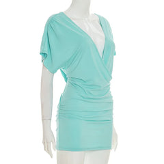 Ruched Draped Deep V-Neck Mini Dress